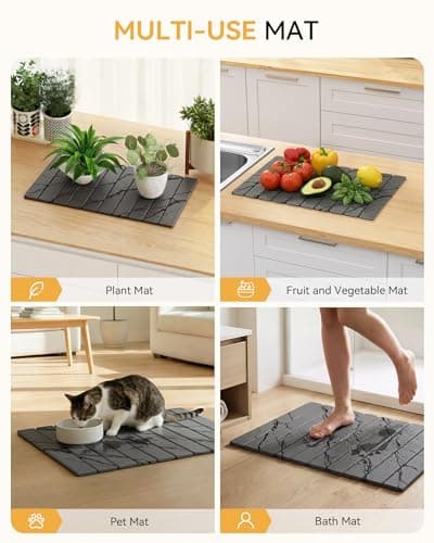Yofidra Large Stone Dish Drying Mat for Kitchen Counter, Quick Dry Stone Mats with Absorbent Diatomaceous Earth, Foldable Roll Up Drying Organizer Pad for Utensils Plate, 24"×16", Dark Gray Marble - Thumbnail 5