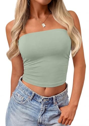 PRETTYGARDEN Womens Tube Top 2026 Summer Going Out Tops Strapless Y2K Bandeau Spring Fitted Shirts Beach Vacation Clothes (Sage Green,X-Large) - Image 1