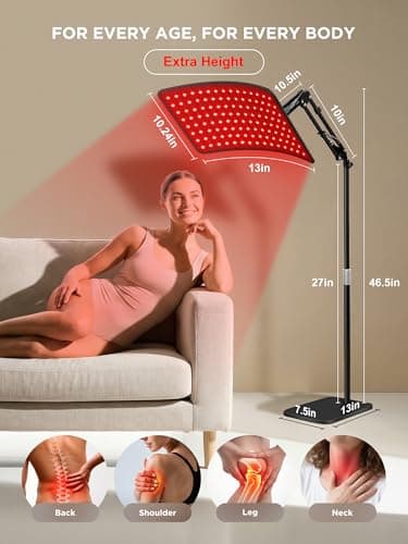 INTEO Red Light Therapy for Body and Face, 2-in-1 Red Light Therapy with Detachable, Infrared Light Therapy Lamp 660nm 850nm for Body at Home with Protective Glasses Elastic Strap, 46.5in Height - Thumbnail 4