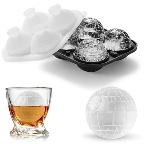ACOOKEE Death Star Ice Cube Molds, Nerd Whiskey Gifts for Men Geeks, Fun Shapes Large Ball Ice Cube Mold for Cocktails, Bourbon