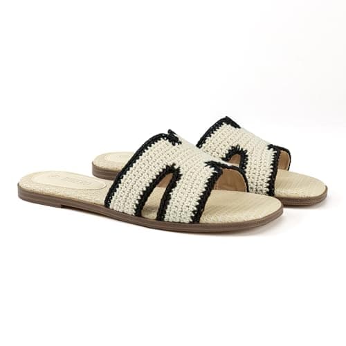 Rihero Women's Dressy Flat Sandals Comfortable Slip On Leather Slide Sandals - Thumbnail 5