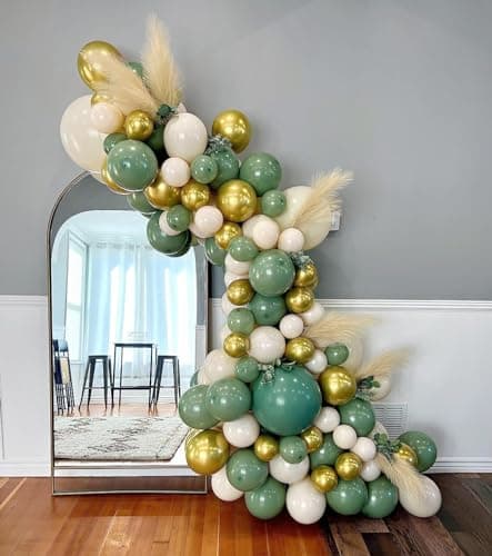 Sage Green Balloon Garland Arch Kit 155Pcs Avocado Green White Sand Gold Latex Balloons for Birthday Baby Shower Jungle Safari Party Decorations - Thumbnail 6