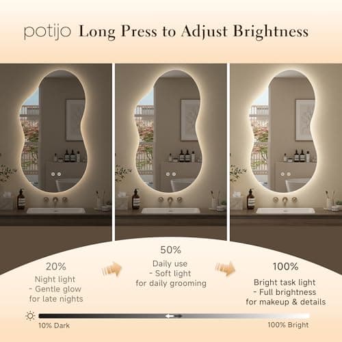 potijo Irregular Backlit Mirror with Lights 20"x36" Asymmetrical Cloud Mirror Led Bathroom Vanity Mirror for Wall Abstract (Horizontal/Vertical) - Thumbnail 4