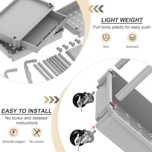Goovilla 3 Tier Rolling Utility Cart Organizer with Removable Drawer, Stable and Sturdy Grey Rolling Storage Carts with 2 Lockable Wheels for Bathroom, Kitchen, Snack, Craft, Makeup, Baby Essentials - Thumbnail 3