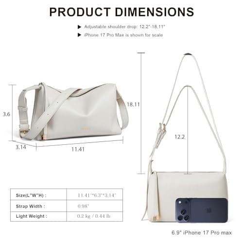 Shrrie Vegan Leather Shoulder Bag for Women Lightweight Purses Shoulder Handbags Square with Adjustable Strap, Beige - Thumbnail 4