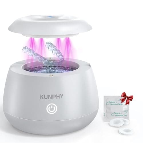 KUNPHY Ultrasonic Retainer Cleaner Machine, 48kHz Dental Cleaning Pod for Braces, Night Guard, Mouthguard, Toothbrush, Denture, Jewelry White - Image 1