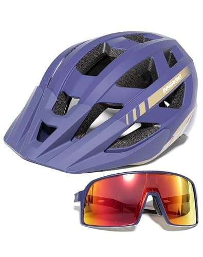 InnerKing Adult Bike Helmet and Cycling Sunglasses Set, 21.7-23.2Inch Mountain Bicycle Helmet with UV Protection Glasses & Rear Light, Commuting Road Bike Helmet with Visor for Men Women