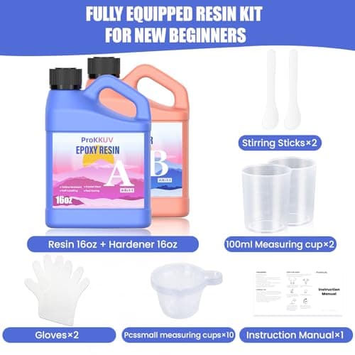 ProKKUV Epoxy Resin Kit, 32OZ Crystal Clear Resin Epoxy, Bubble Free, No Yellowing, UV Resistant, Food Safe, Easy Mix 1:1 for DIY Crafts Resin Jewelry Making(16OZ x 2) - Thumbnail 2