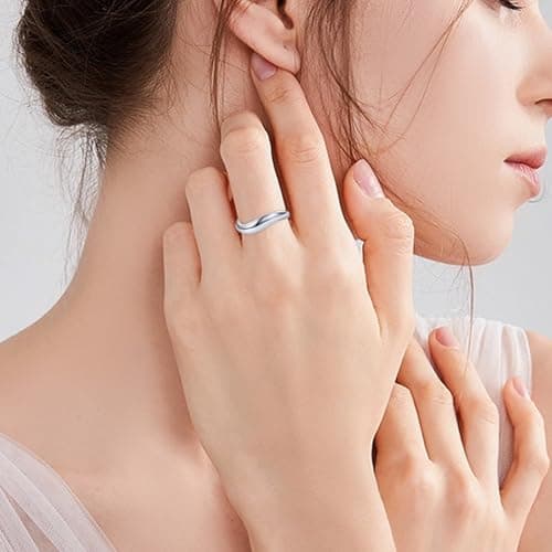 Zuyaeui 14K White Gold Plated Twisted Wave Ring for Women, 4mm Dome Polished 925 Sterling Silver Stackable Band, Wedding Anniversary Engagement Promise Gift for Her, Size 7 - Thumbnail 2
