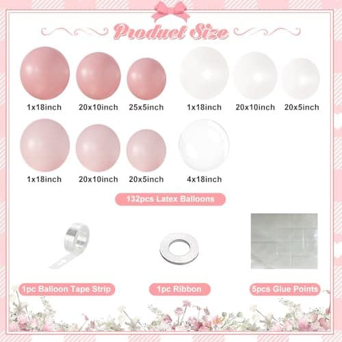 Pink Balloon Arch Kit 132Pcs Pink and White Balloon Arch Garland Kit Include Light Pink White Balloons Clear Balloons for Birthday Wedding Baby Shower Anniversary Bachelorette Bridal Party Decorations - Thumbnail 3