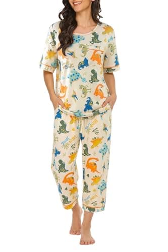 LovinPet Womens Pajama Set, Short Sleeve Sleepwear Set with Capri Pants & Pockets, Soft and Matching Pet-and-Owner Moments, Orange, 2XL - Image 1