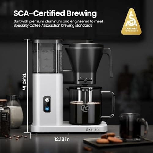 Kismile SCA-Certified 8 Cup Drip Coffee Maker, Pour Over Coffee Machine with 3s Instant Heat 197–205℉, Adjustable Flow Control, Removable Water Tank, Deep Cold Brew & 40 Min Keep Warm (Pearl White) - Thumbnail 2