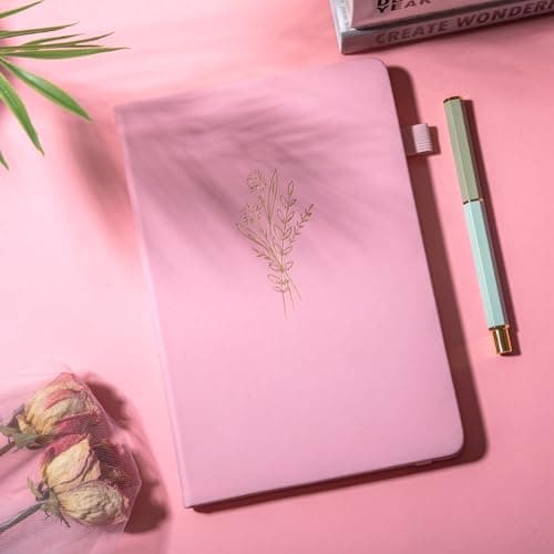 Lined Journal Notebook for Women Cute Leather Journals for Writing Aesthetic Floral Diary 192 Pages A5 Hardcover Journaling Notebooks with Pen Loop, 5.7 x 8.3 in, Pink - Thumbnail 2