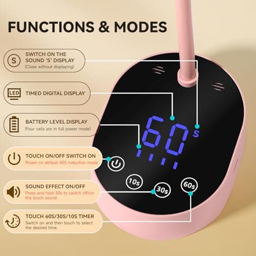 AORAEM UV Nail Lamp, Gooseneck Mini U V Light for Gel Nails, 36W Rechargeable LED Flash Cure Lamps with 4 Timers & Auto Sensor, Quick Dry Professional Nail Dryer for Salon Home DIY Use, Pink - Thumbnail 4