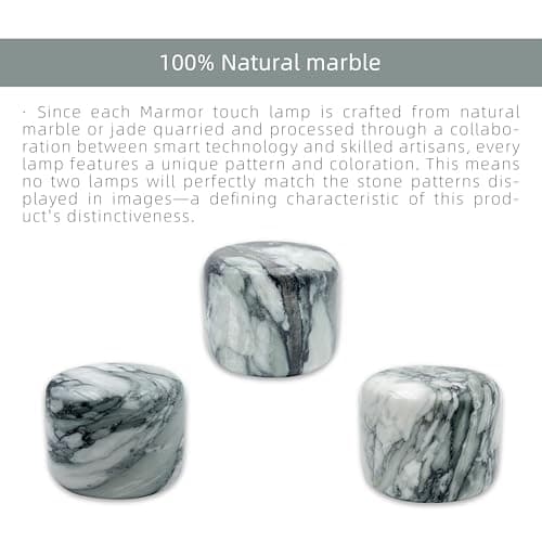 Marble Lamp Night Light Touch Bedside Table Lamp for Bedroom,Type-C Rechargeable Small Desk Bedside Small Lamps,Eye Caring Dimmable LED Ambient lamp (Calacatta Green) - Thumbnail 5