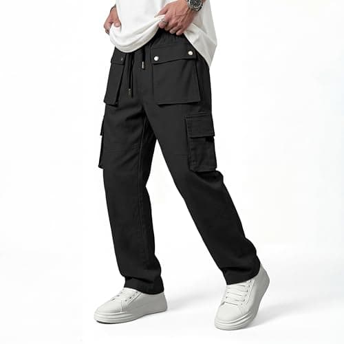 GINGTTO Black Cargo Pants for Men Slim Fit Stretch Casual Jogger Pants with Pockets 32 - Thumbnail 2