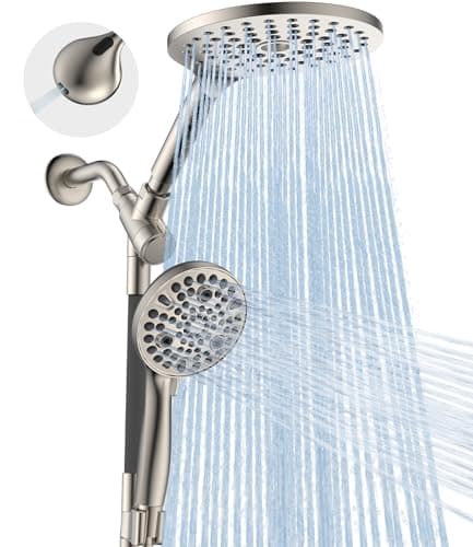 Dual Handheld Shower Head Combo, 2-in-1 Rain Shower Heads System 8 Inch Rainfall Shower Head and 10 Modes High Pressure Hand Held Showerhead with Built-in Power Wash