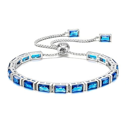 Cacupol Birthstone Tennis Bracelet for Women Sterling Silver Adjustable Chain Fine Hypoallergenic Jewelry Anniversary Birthday Gifts - Image 1