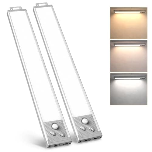 13 Inch Under Cabinet Lighting, LED Motion Sensor Light Indoor, 2500mAh USB Rechargeable Closet Lights, Dimmable Magnetic Wireless Under Counter Lights for Kitchen, Pantry, Wardrobe, Stairs, 2 Pack