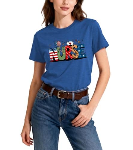 HARESEN 4th of July Nurse Shirt - Patriotic Nurse Shirts American Flag T-Shirt Nurses Inspirational Tee - Thumbnail 2