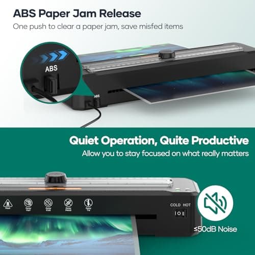 Laminator Machine 13-Inch,A3 Laminator Thermal with10 Laminating Sheets,Cold with Paper Trimmer, Home laminator High-Speed Jam-Free, Low-Noise Laminating Machine(Black) - Thumbnail 5