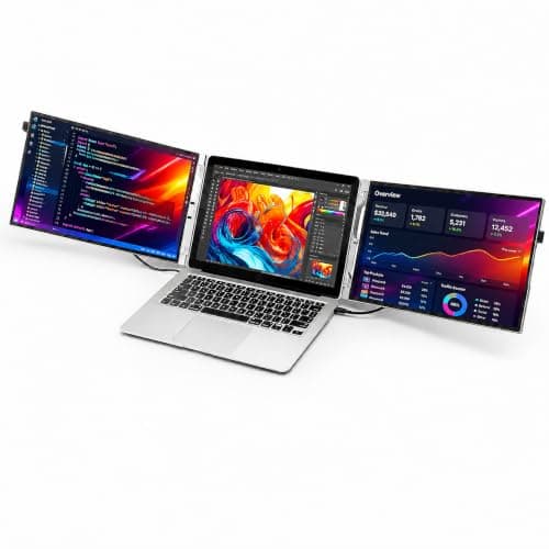 CZGG 15'' Portable Laptop Screen Extender - Triple Monitor Setup, Dual 1080P FHD Displays, Aluminum Travel Monitor Multi Screen Attachment for 13.3-16.5'' Laptop with USB-C HDMI - Image 1