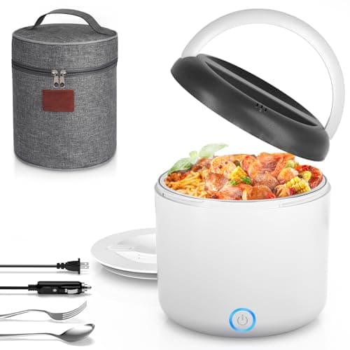 Vingud Electric Lunch Box for Adults, 1.2L/41oz, 100W Fast Heated Lunch Box, 12V/24V/110V Portable Food Heater for Car/Office Work with 304 Stainless Steel Container, White Gray - Image 1
