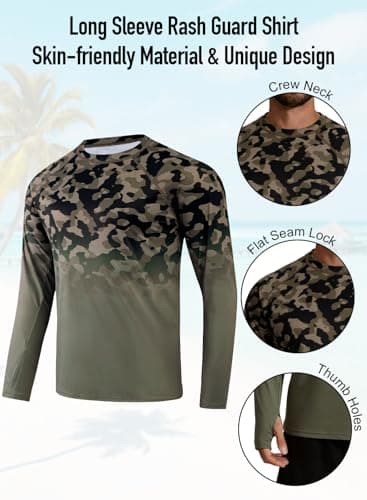 XiaoMoSha Men's Sun Protection Long Sleeve Shirts UPF 50+ Rash Guard Swim T-Shirt Quick Dry Fishing Hiking Running Top Outdoor Lightweight Athletic UV Sports Shirt Small Green Camouflage - Thumbnail 5