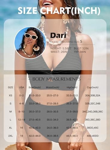 Herseas Women's Plus Size Bikini Sets 2026 Summer Flattering High Waisted Bathing Suits Twisted Front V Neck Top Textured Sexy Swimsuits Blackish Green Cruise Essentials XX-Large - Thumbnail 5