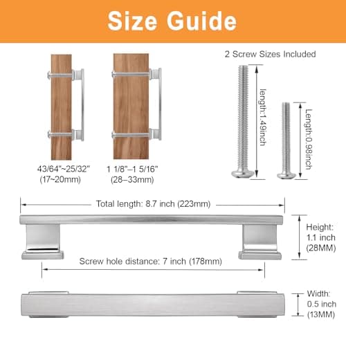 VEHCIL 20 Pack Brushed Nickel Cabinet Pulls,7 Inch(178mm) Kitchen Cabinet Handles, Drawer Pulls Handles for Kitchen Cabinets Hardware Cupboard Closet Bathroom Dresser, Solid Zinc Alloy - Thumbnail 4