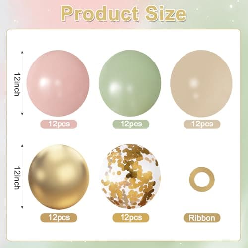 Pink and Green Balloons, 60Pcs 12 Inch Sage Green Pink Sand White Gold Confetti Balloons for Boho Baby Shower Jungle Woodland Floral Fairy Birthday Party Decorations - Thumbnail 2