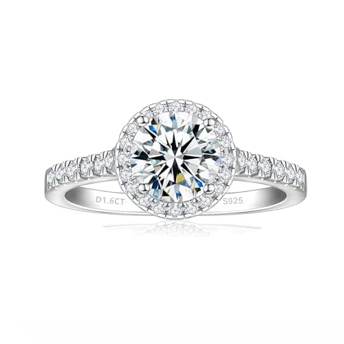 SILVERNANA 1.6CT Moissanite Halo Engagement Ring for Women Sterling Silver Round Cut Moissanite Promise Ring Size 4.5