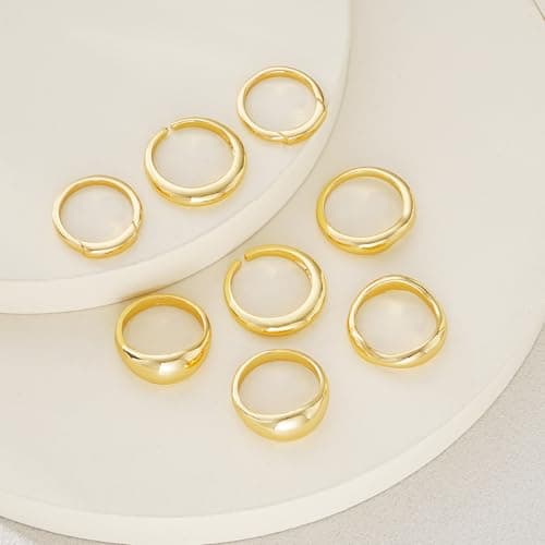 17 MILE 8 PCS 18K Gold Plated Chunky Stackable Rings for Women, Statement Open Stacking Rings, Band Ring Set - Thumbnail 4