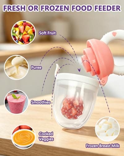 Baby Solids/Frozen Fruit Feeder Pacifier, Infant Teether Toy 4M+, BPA-Free Silicone Pouch & Nipple, Safely Introduce Solids, Teething Relief, 2-Pack - Thumbnail 4