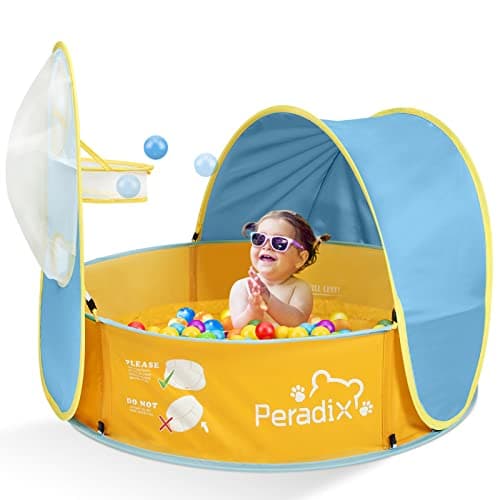 Peradix Paddling Pool for Kids & Pets, Kids Ball Pit Tent 3 in 1, Pop Up Wading Pool Tent with UV Protection Sunshade Canopy Basketball Hoop, Portable Beach Backyard Toys for Indoor Outdoor Activity - Image 1