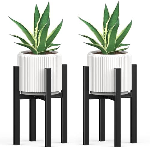 MUDEELA Plant Stand for Indoor and Outdoor: Adjustable Width Fits for 8-12 Inch Pots - Metal Heavy Duty Plant Stand Holder Up to 200lbs, 14.2 Inch Single Tier Planter Stand, Dark Black, 2 Pack (Without Pot) - Image 1