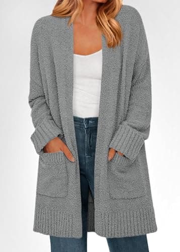 KIRUNDO Cardigan Sweaters for Women 2026 Fall Chunky Fuzzy Knit Open Front Loose Long Sleeve Sweater Coats Winter Clothing(Grey, Medium) - Thumbnail 4