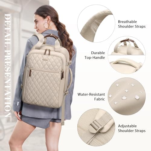 GOLF QUALITY Rolling Backpack for Women,Travel Laptop Backpack with Wheels Roller Wheeled Backpack Underseat Carry On Luggage for Travel Business Trip,Fit 17Inch,Apricot - Thumbnail 6