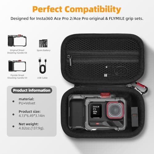 BRDRC Carrying Case for Insta360 Ace Pro 2/Ace Pro Xplore Bundle Kit, Portable Small Storage Bag Hard Shell Battery Travel Case with Wrist Strap Carabiner Insta 360 Ace Pro 2/Ace Pro Accessoires - Thumbnail 5