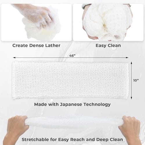 Back Scrubber for Shower and Dead Skin Removal, Exfoliating Body Scrubber for Smooth Skin Japan Washcloth for Shower & Bath, Versatile Body Scrub Towel, Ideal for Skincare, White Soft - Thumbnail 3