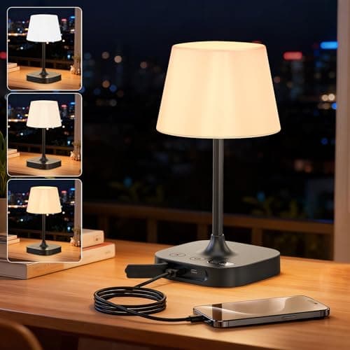 IMAGOA Outdoor Table Lamp - 8000mAh Cordless Rechargeable Battery,Dimmable LED Display Touch Lamp for Camping Patio and Bedroom (Black)
