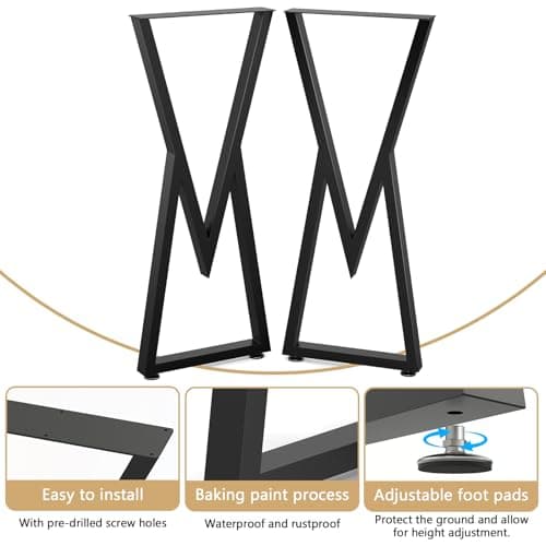 SNYXXOZ 40”H x 16”W Inch Coffee Table Legs Heavy Duty Metal Desk Legs,Chair,Bench Dining Furniture Feets, Bar Height Table Legs,with Adjustable Feet Pads Screws,800 LBS, Black, Set of 2, V-Type - Thumbnail 2
