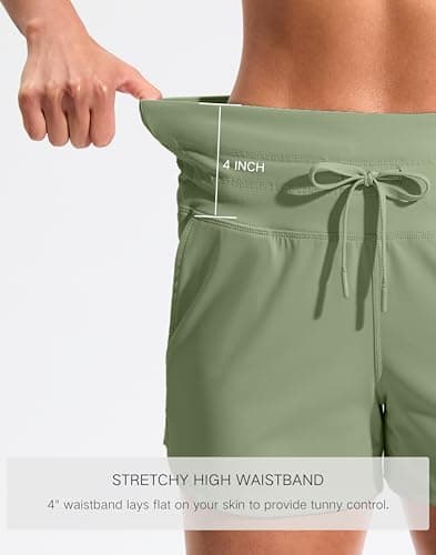 Soothfeel Women's Athletic Running Shorts with Pockets 3.5" Quick Dry High Waisted Workout Active Gym Shorts for Women Matcha Green M - Thumbnail 5