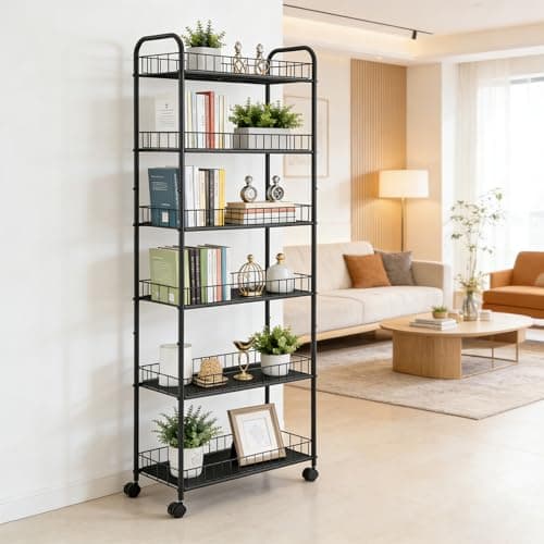 Seadasyoon 10in 6 Tier Slim Storage Cart with Wheels, Narrow Space Rolling Shelving Unit, Metal Wire Mobile Organizer Rack for Kitchen Bathroom Office Laundry - Thumbnail 4