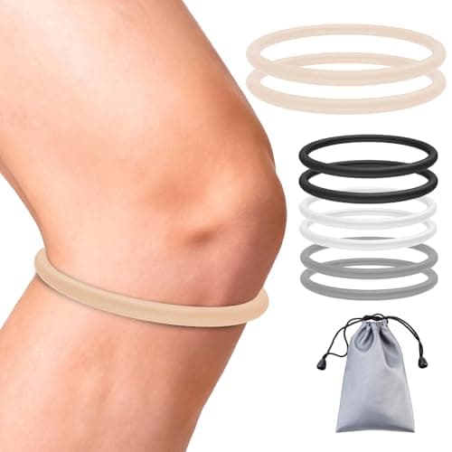 2PCS Patella Band for Knee Pain Relief, Silicone Patellar Tendon Support Strap Brace for Basketball, Running, Jumpers Knee, Tennis, Tendonitis, Soccer and Hiking, Women and Men, Includes Storage Bag (Beige) - Image 1