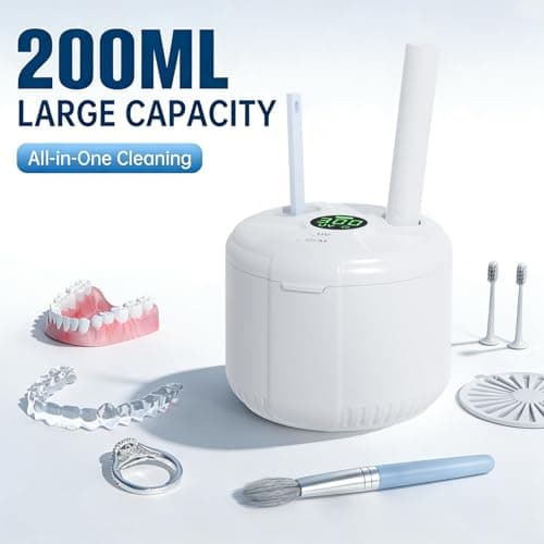 Ultrasonic Retainer Cleaner Machine, 45kHz Dental Cleaning Pod with Digital Timer for Dentures, Mouth Guards, Night Guards, Aligners, Toothbrush, Jewelry, Dental Appliances, 200ML Capacity - Thumbnail 3