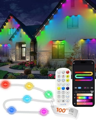XXKJTO Permanent Outdoor Lights 100FT 72 Triple-Led Smart RGB Outside Christmas Light for House, IP67 Waterproof Eave All Year Round Light with 150 Scene Modes & App/Remote, Warm White - Image 1