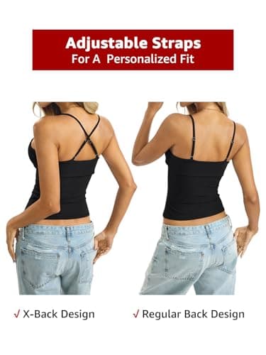 EasyGala Womens Cotton Foldover Tank Tops Sexy Square Neck Spaghetti Strap Cami Basic Summer Low Cut Camisole Fitted Y2K Trendy Going Out Shirts 2026 True Black X-Small - Thumbnail 6