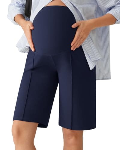 G4Free Maternity Bermuda Shorts High Waisted Wide Leg with Pockets Over The Belly Pregancy Casual Shorts for Casual Yoga Office(Royal Blue,L,10'') - Image 1