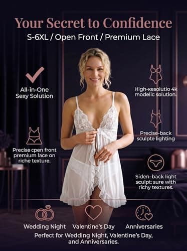 AOOXOOA Women's Babydoll Lingerie Set, White, XXL - Thumbnail 6